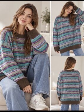 Multicolor Striped Crewneck Sweater Acrylic and wool XL 170/92A